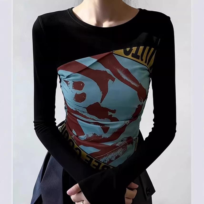Chic, unique and beautiful, foreign style, fashionable age-reducing niche design, high-end sense, super good-looking black T-shirt S чёрный
