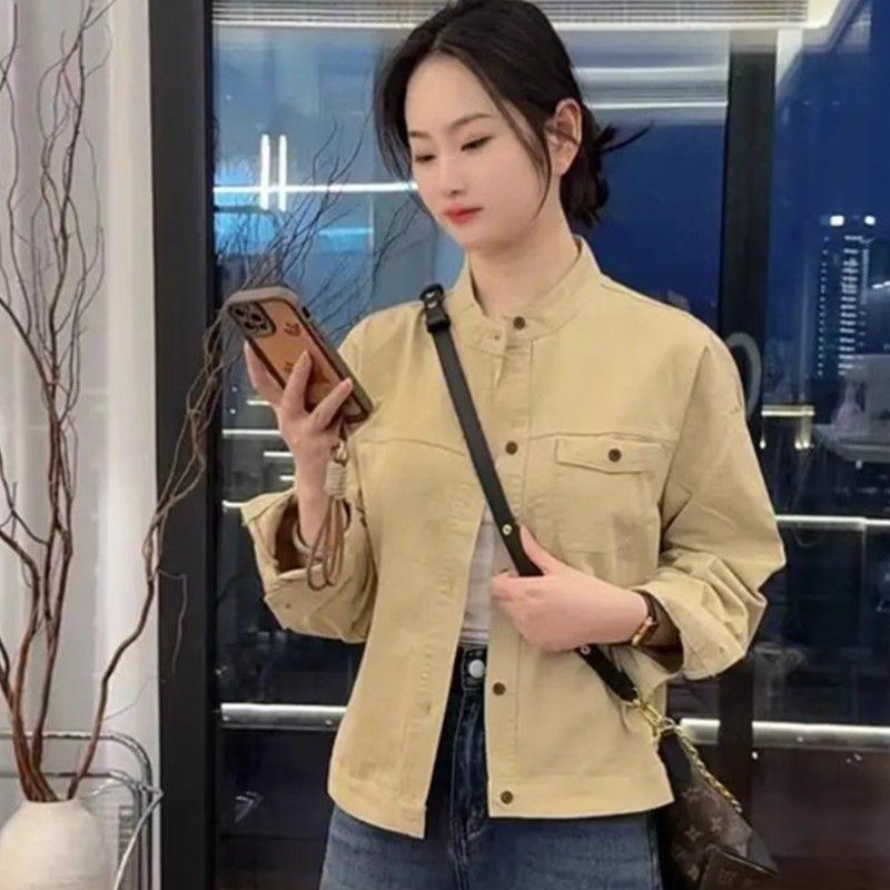 

Women s Casual Versatile Stand Collar Jacket - Korean Style Spring/Autumn Loose Baseball Uniform Top XL