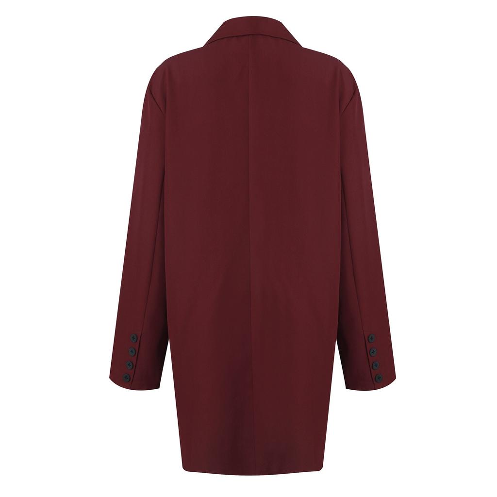 Women's Pocket Regular Windbreaker Medium Long Breasted Solid Color Windbreaker Coat