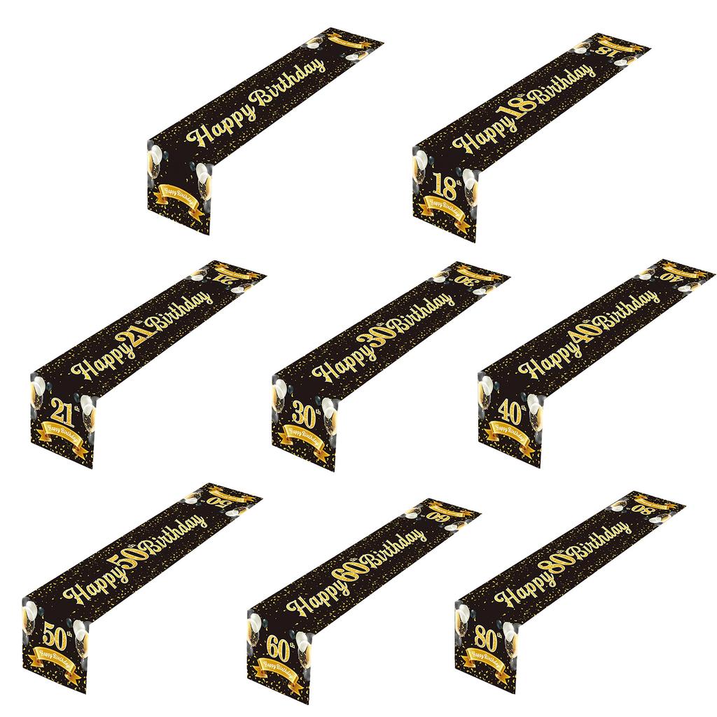 Elegancki Czarno-Złoty Bieżnik na Stół Obrus Urodzinowy dla Mężczyzn i Kobiet Idealna Dekoracja na Imprezę dla Niego lub dla Niej 180x35cm