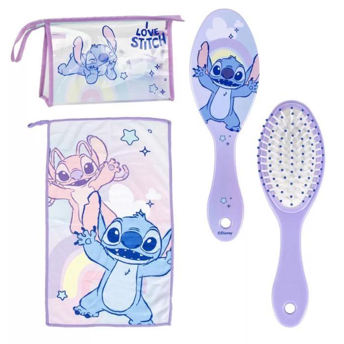 Trousse De Toilette Enfant LILO ET STITCH Avec Brosse À Cheveux Et Serviette Main - Ensemble De Voyage Disney