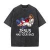 2026 Jesús Te Cubre Fe Cristiana Gráfico de Dibujos Animados Camiseta Negra Lavada Religiosa Inspiradora Casual Oversize Unisex Sh
