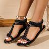 Large size summer new sandals bohemian rhinestone comfortable round head seaside vacation