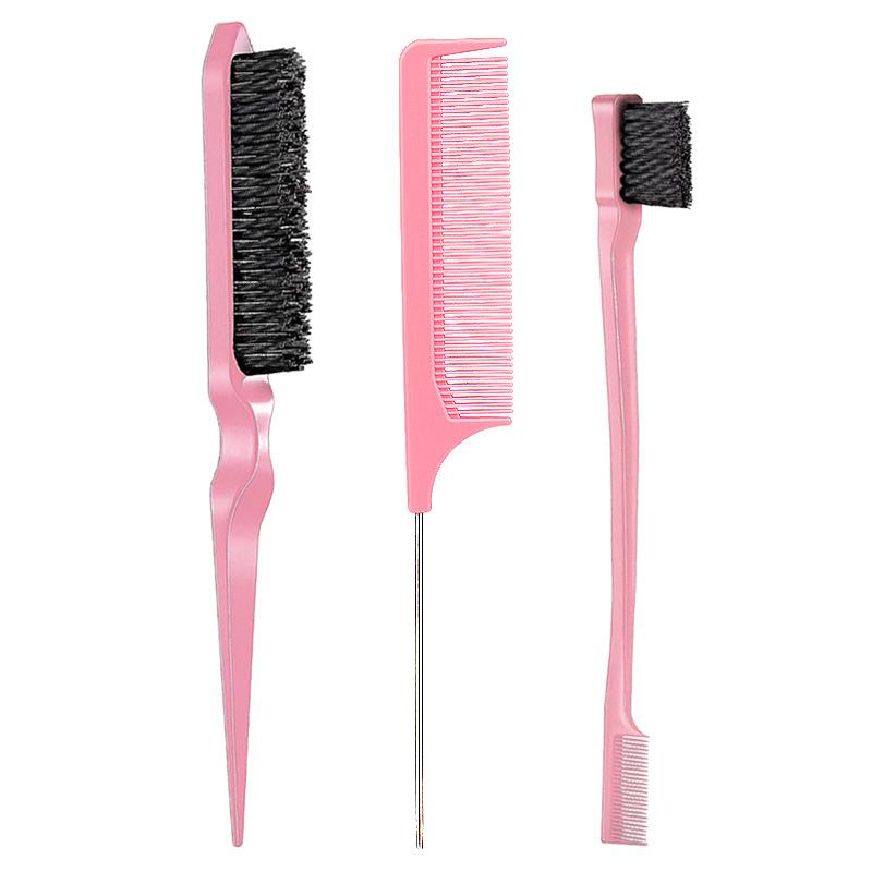 New Three-piece Hair Brush Set Sharp-tail Comb Three-row Hair Comb Steel Needle Mouse Tail Comb Toothbrush Eyebrow Brush Tool