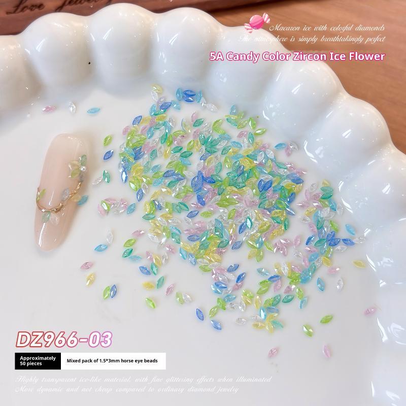 50Pcs Candy Color Ice Flower Nail Art Zircon Charms With Sparkling Effect For Home Diy Nail Salon Decoration