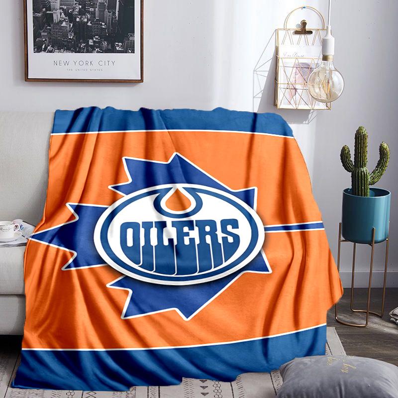 Energetic Oilers Team Spirit Throws Blanket Flannel Blankets Plush for Couch Bed Gifts for Men Women Travel Picnic Blanket Christmas Fan Gifts