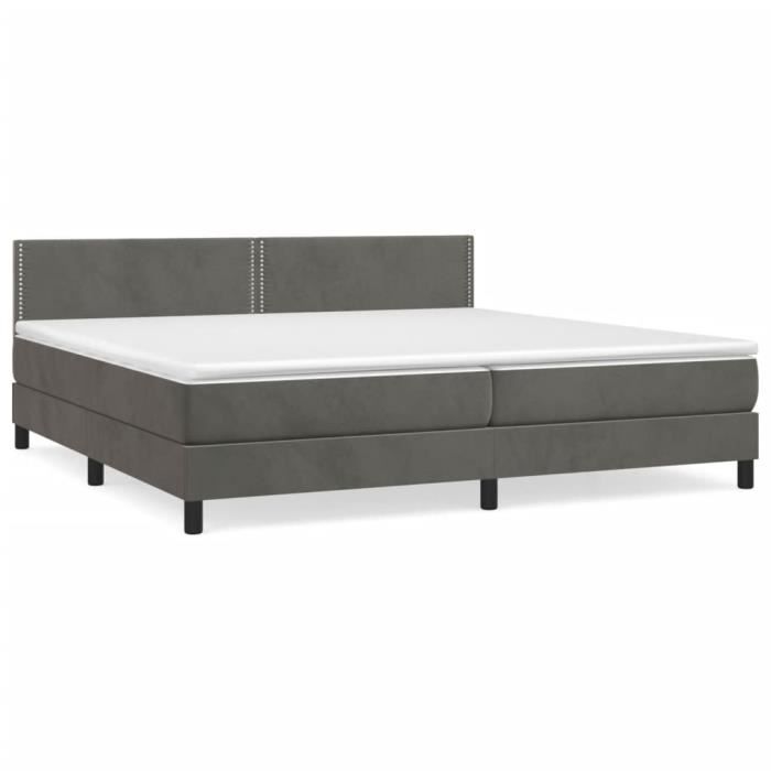 3141264 vidaXL Lit à sommier tapissier et matelas Gris foncé 200x200cm Velours