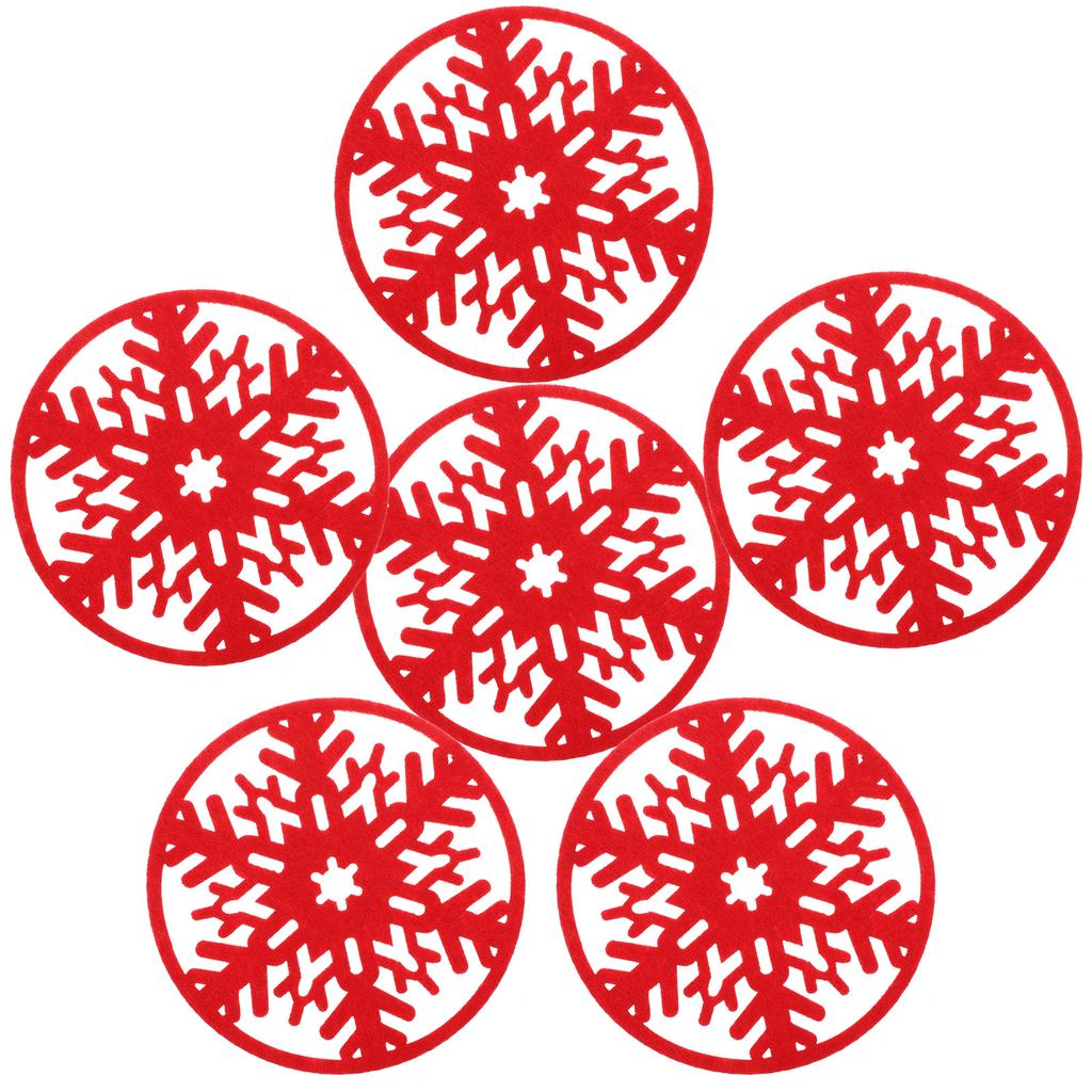 6Pcs Christmas Felt Coasters Round Nonslip Heat Resistant Cup Pads Xmas Snowflake Design Coaster for Dining Table