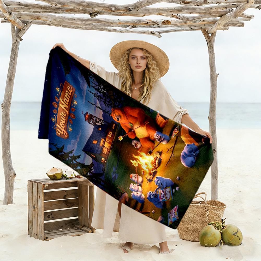 Grizzy & Lemmings Customize Text Beach Towel Super Soft Microfiber Quickdry Fabric