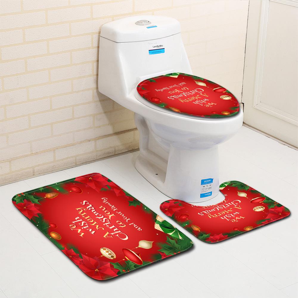Christmas Bathroom Floor Mat Toilet Three-Piece Set