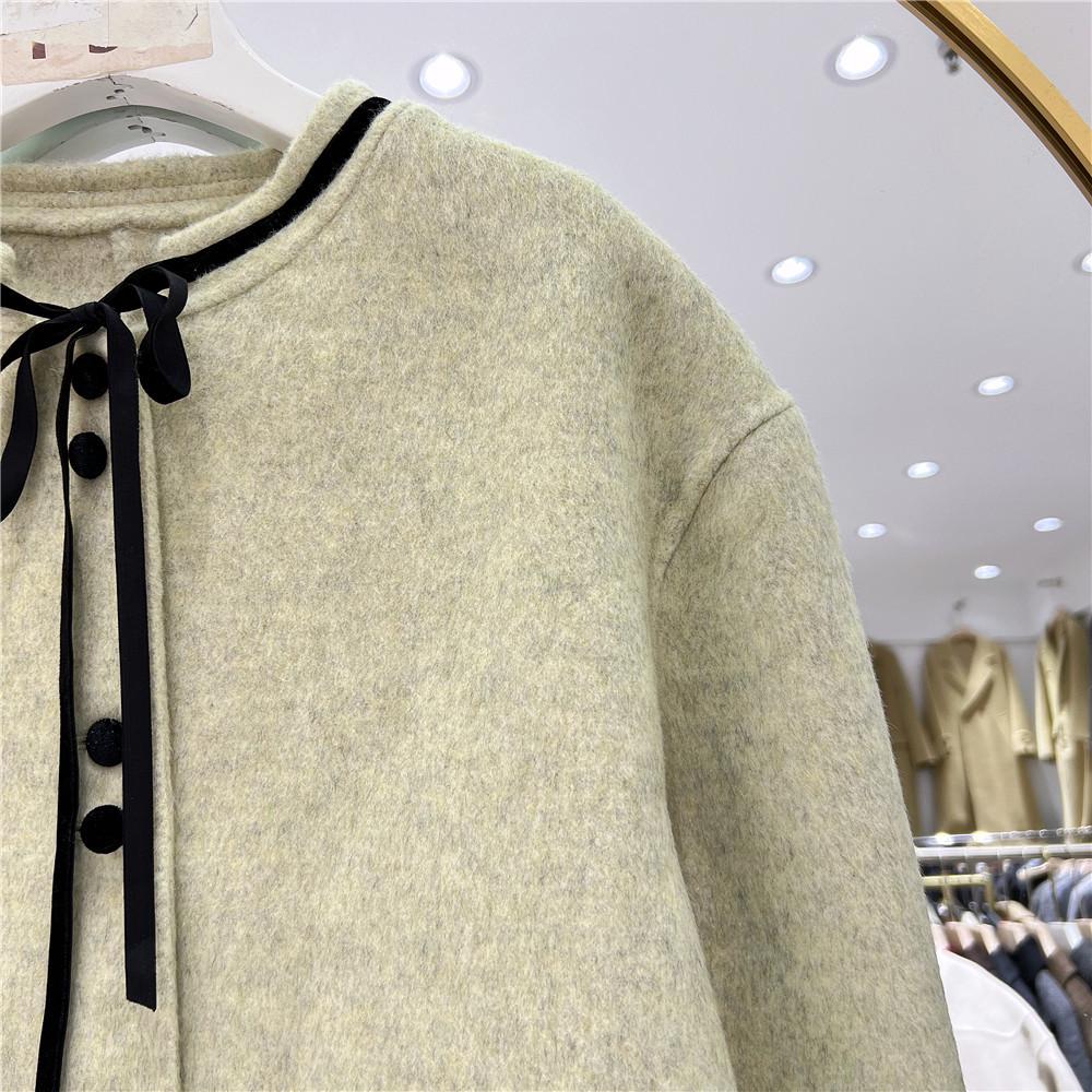 2024 Autumn/Winter French Chic Petite Double-Sided Cashmere Bow Coat