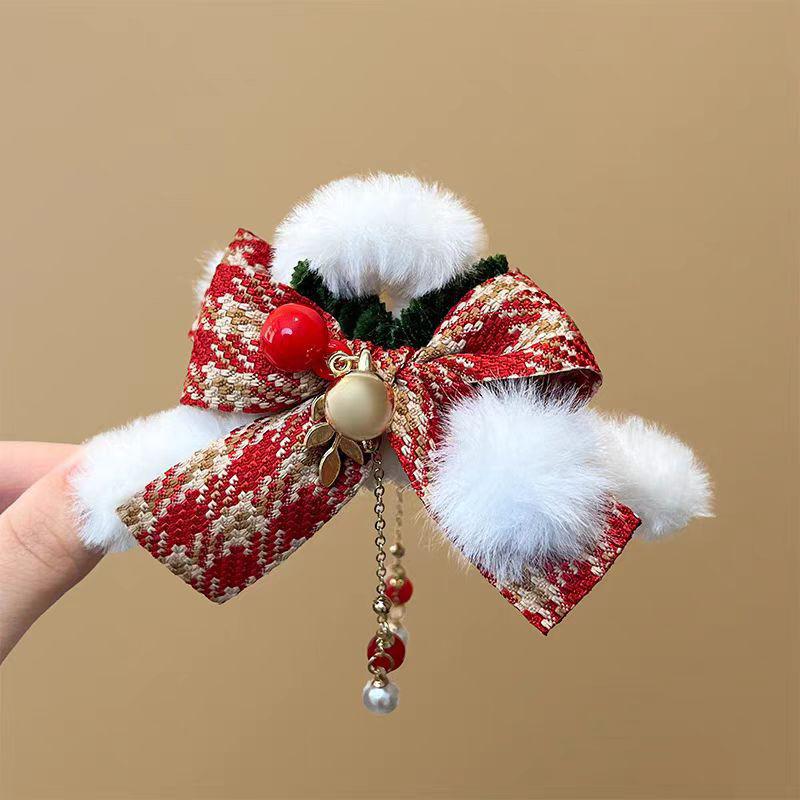 

Red Year Hair Accessories Plush Clip Female Autumn And Winter Bow Hairpin Shark Clip Headdress червоний