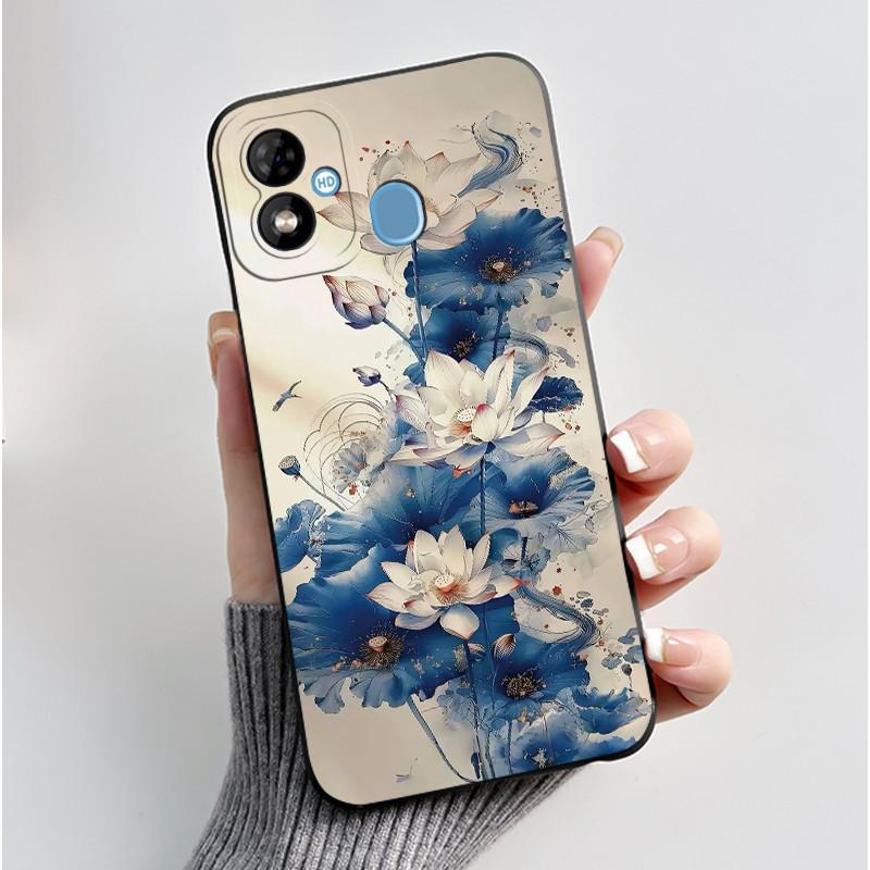 Phone Case For Itel A33 Plus Bumper Soft Silicone Jelly Black Case Aesthetic Popular Pattern Flower Lotus Shockproof Cover