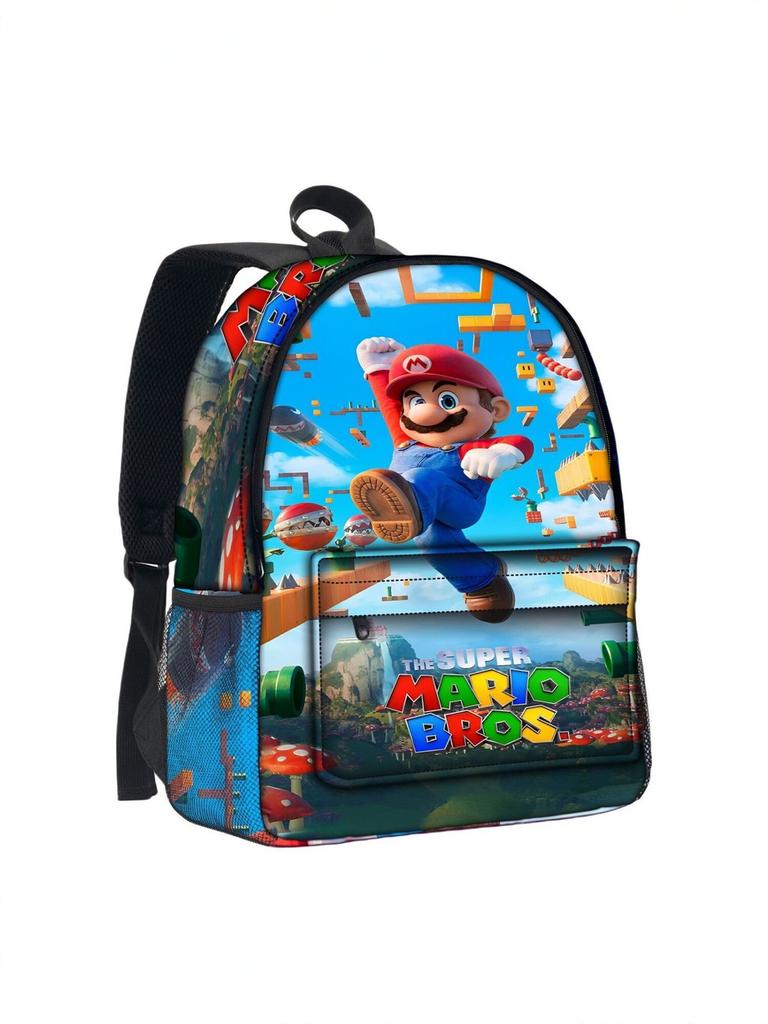 Super Mario Kreskówkowy Plecak z Wodoodpornego Materiału Do Szkoły i Codziennego Użytku