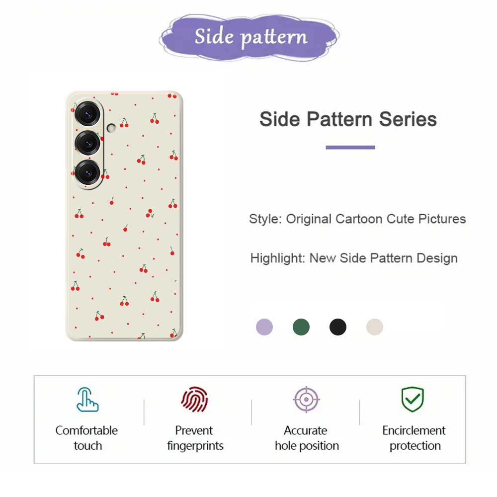 For Samsung Galaxy S25 Case Red Cherry Pattern Printing Straight Edge TPU Phone Back Cover