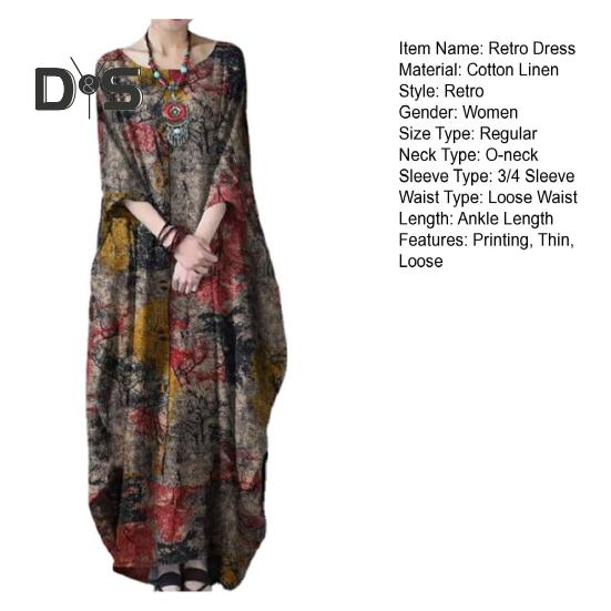 Женское платье макси с круглым вырезом и рукавами 3/4 — фото 7