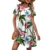 Robe d'été décontractée à manches courtes et imprimé floral pour femme, avec col rond, ceinture à la taille et poches fonctionnelles, confortable pour la plage