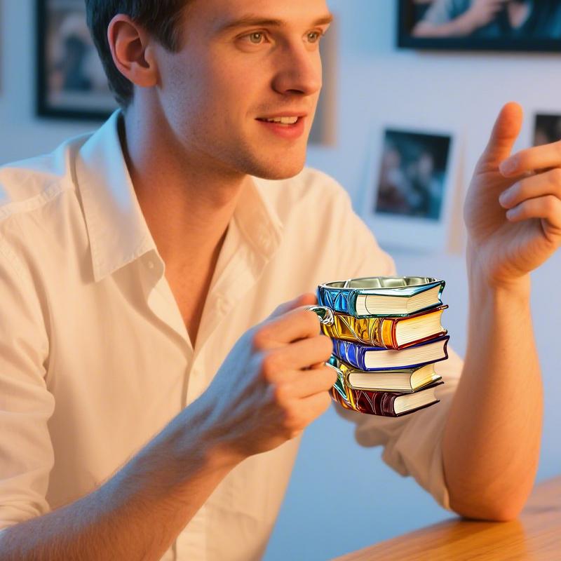 Bemalte Buch Tasse Neuheit 3D Bemalte Bücher Kaffeetasse Einzigartige Bücher Stapel Kaffeetasse Sammlung Geschenke für Literaturfreunde