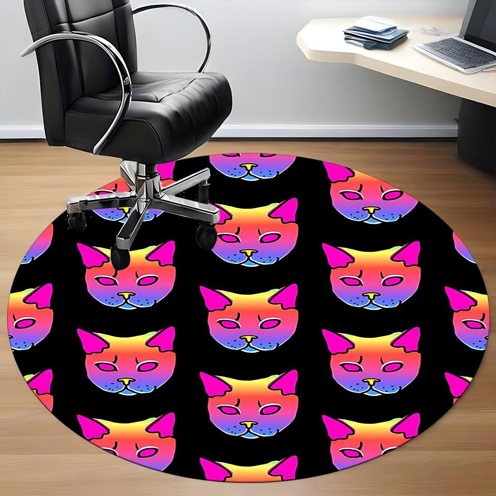 1pc Rainbow Cat Faces Carpet, Round Non Slip Durable Large Size Office Carpet, Suitable for Office