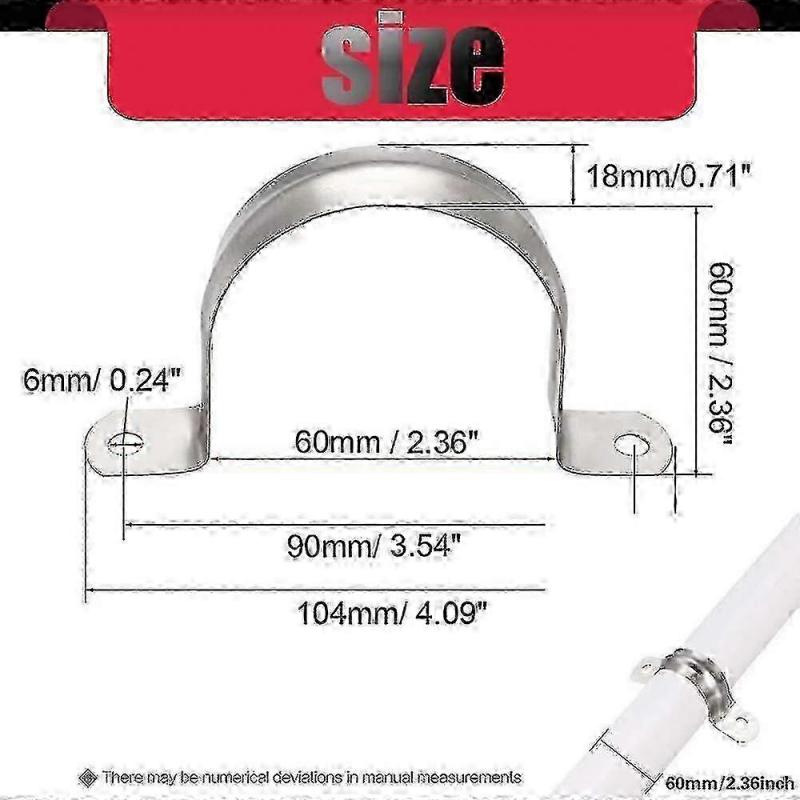 15 Pcs 304 Stainless Steel U Type Pipe Clamp, 60mm Pipe Fixing Clamp for Conduit, Pipe and Cable Bracket (15 Pack, M60)