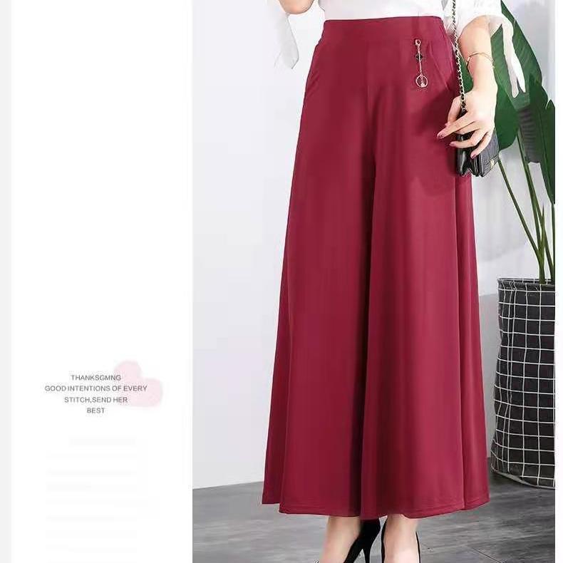 

Women s Ice Silk Wide-Leg Skirt Pants – Plus Size, Lightweight Summer Style XL (for 80-110 jin) вино красного