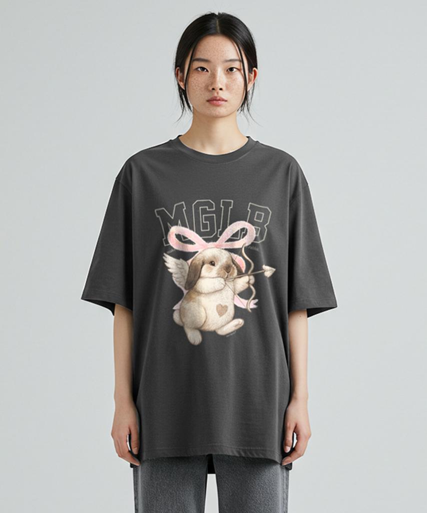 MATCHGLOBE Angel Rabbit Oversized Tee (Dark Gray)