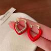 High Quality Elegant Red Drop Glaze Love Heart 925 Silver Needle Ladies Tassel Stud Earrings Jewelry Anti Allergy