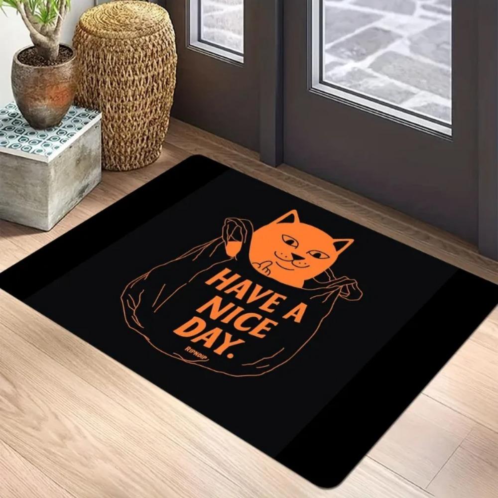 Sassy Go Away Cat Humorous Doormat, Funny Cartoon Print Non-Slip Entrance Rug, Fashionable Welcome Mat for Home Decoration