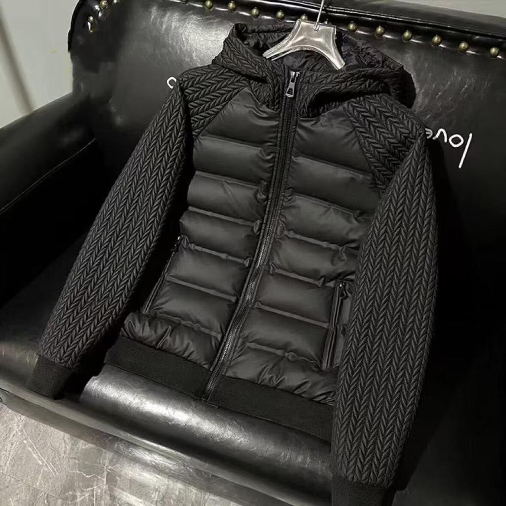 Trendy Men's Winter Cotton Jacket with Wheat Ear Patchwork Design