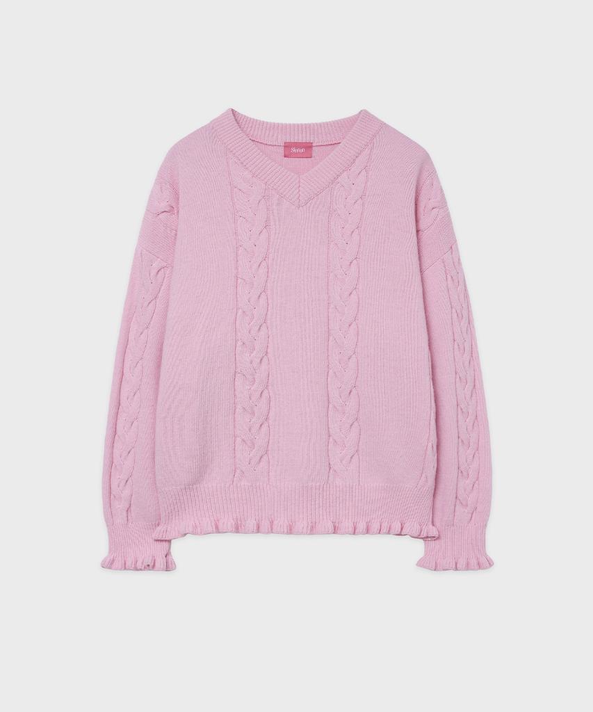 SINOON Sn Cable V-Neck Pullover (Pink)