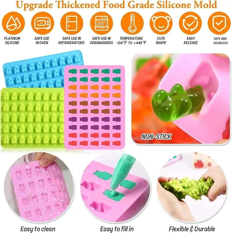 100/50x Gummy Bear Mold with Dropper Silicone Chocolate Mold Fondant Chocolate Candy Maker Moulds DIY Baking Decorating Tools