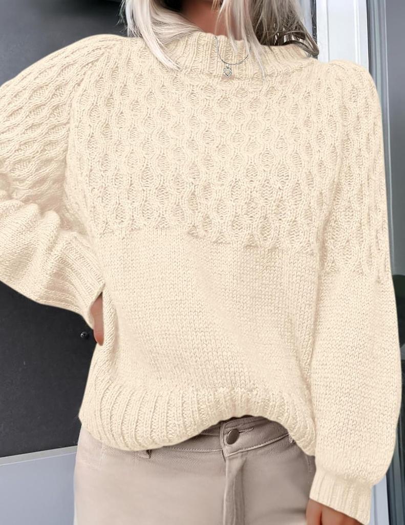 Cross Europe 2026 Women's High Neck Cable Knit Long Sleeve Pullover - Autumn/Winter Style