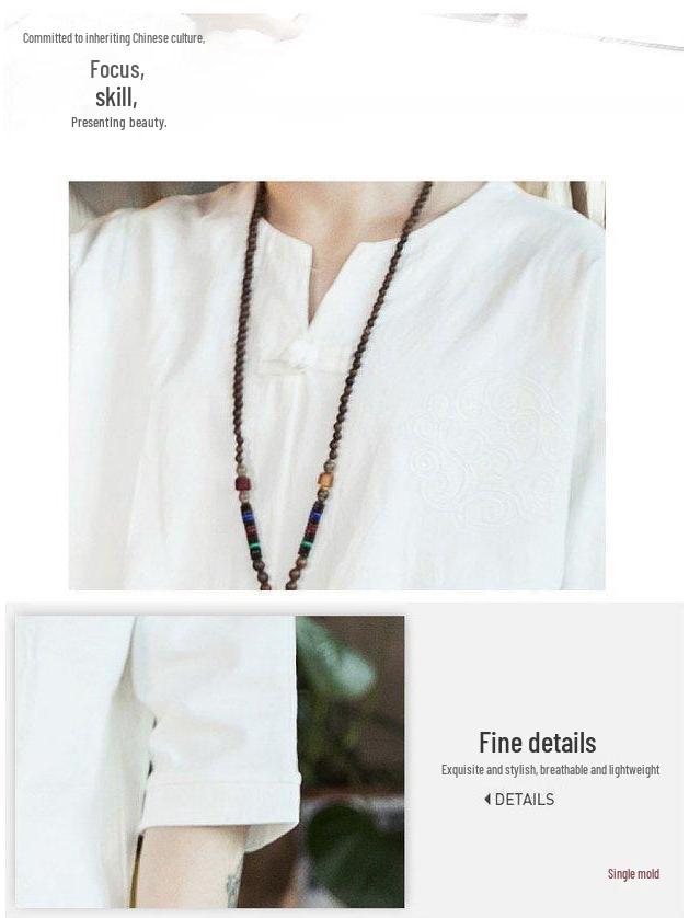 Men's Chinese Linen Pajama Set: Short Sleeve Hanfu Top with Frog Buttons and Cotton Linen Capri Pants In Trendy Loose Fit