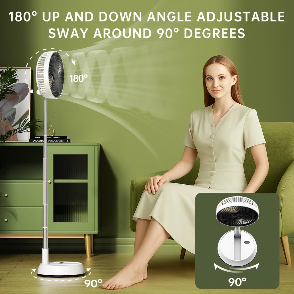 Portable Oscillating Standing Fan with Remote Controller Foldable Desk Fan Rechargeable Battery Powered Pedestal Fan for Camping