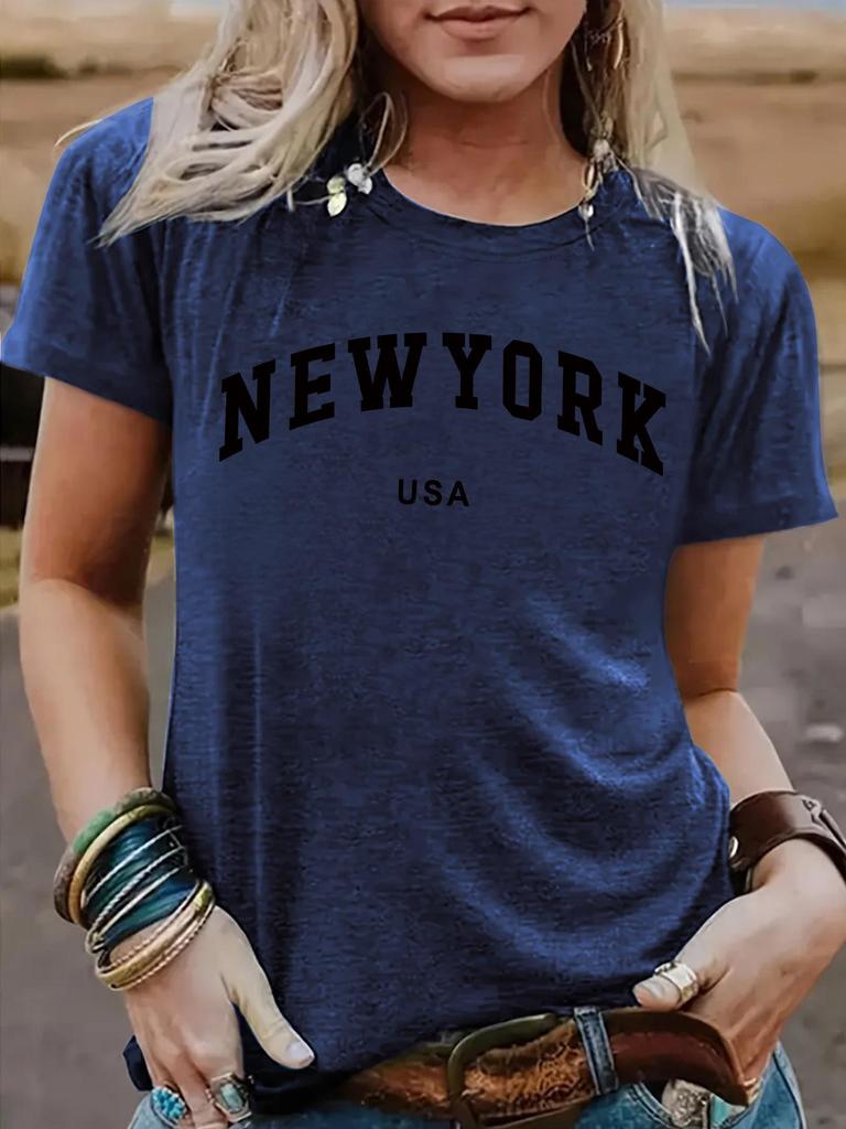 Women's Short-Sleeve Round Neck T-Shirt with NEW YORK Print - Stylish Summer Casual Wear