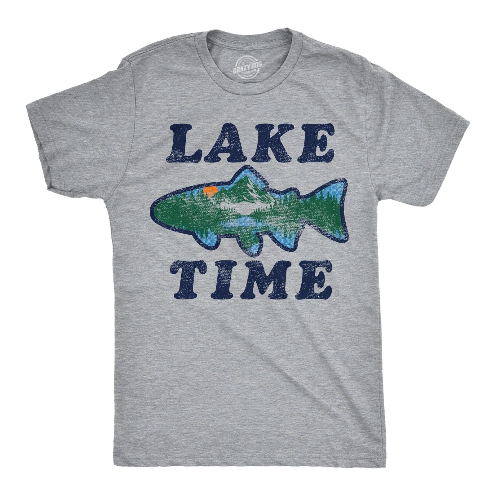 Mens Funny T Shirts Lake Time Sarcastic Vacation Graphic Novelty Tee For Men M