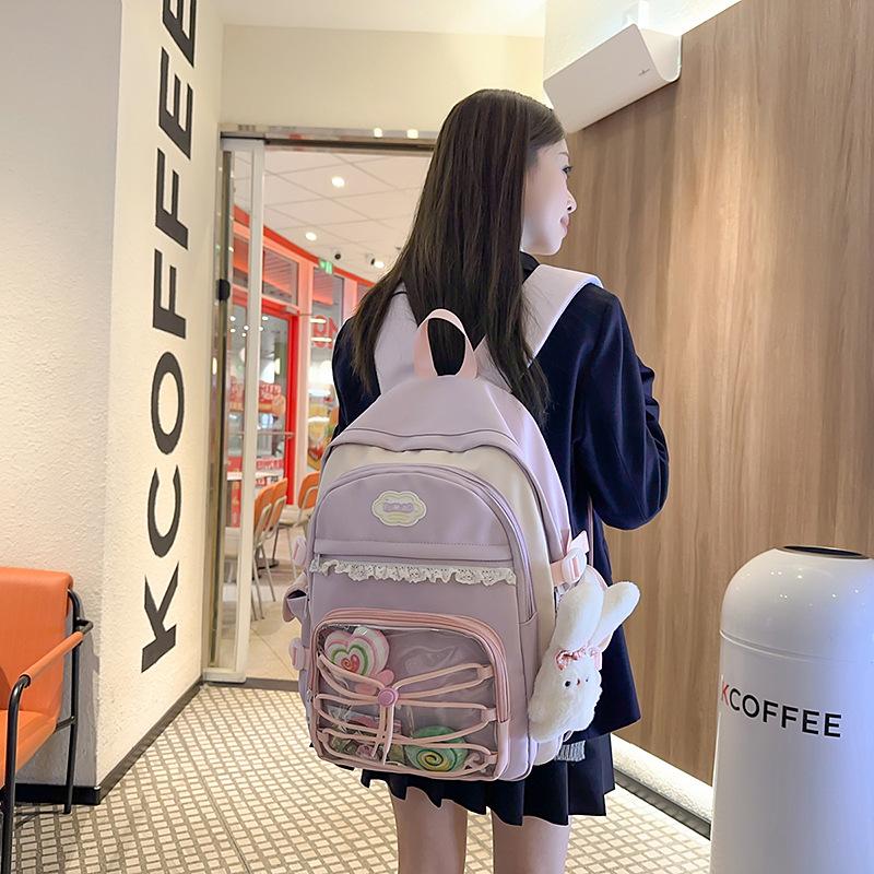 School bag female high-value color contrast splicing high school student two-dimensional pain sweet middle back
