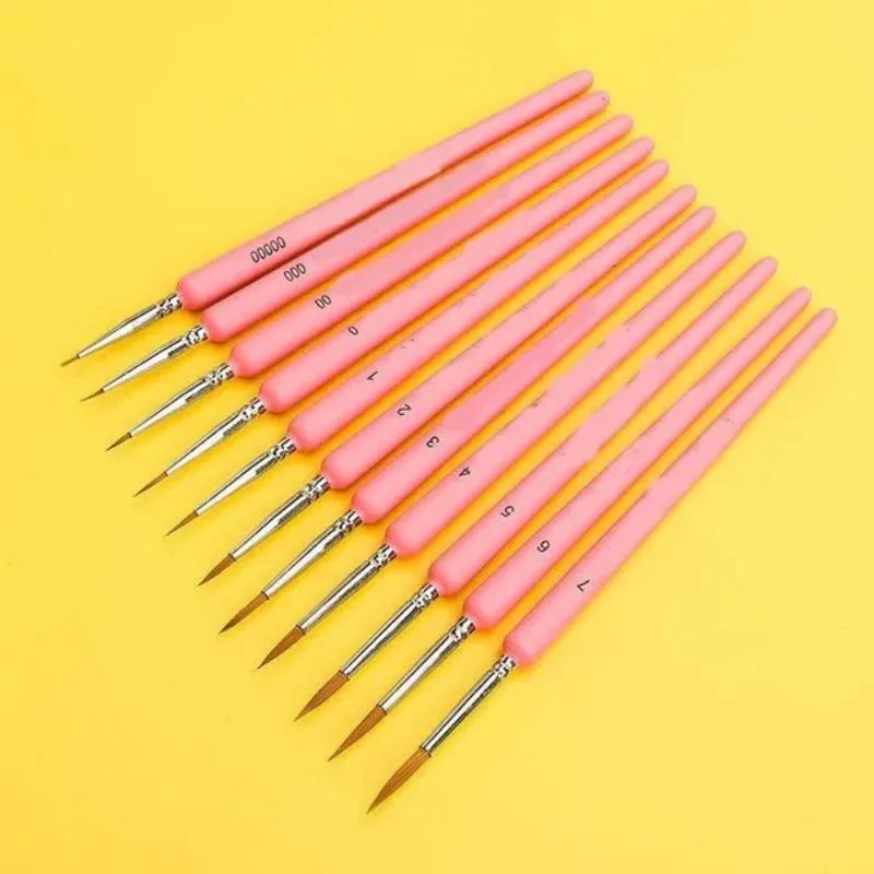 10Pcs Paint Brush Miniature Hook Line Pen Art Painting Brushes Gouache Watercolor Oil Paints Brush Artists Hand Painted