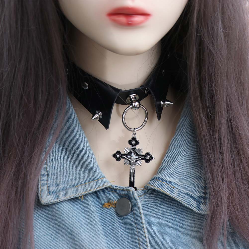 PU Leather Punk Choker Studded Fake Collar Necklace Fashion Rivet Choker Party