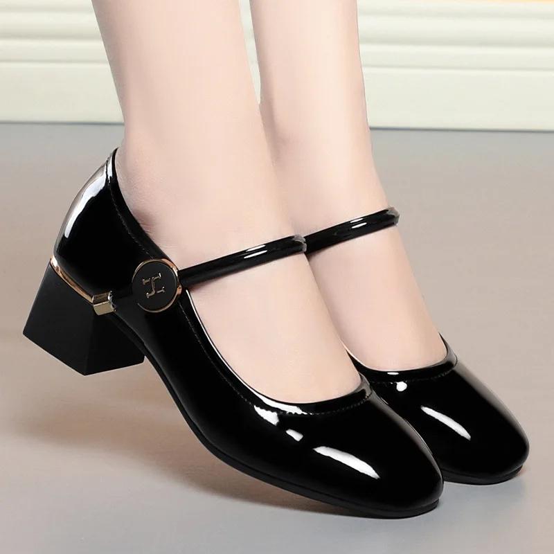 Fashion Women's High Heels 2025 Spring Fashion Square Toe Pumps Woman PU Leather Shallow Mouth Mary Jane Women's Shoes Zapatos Mujer
