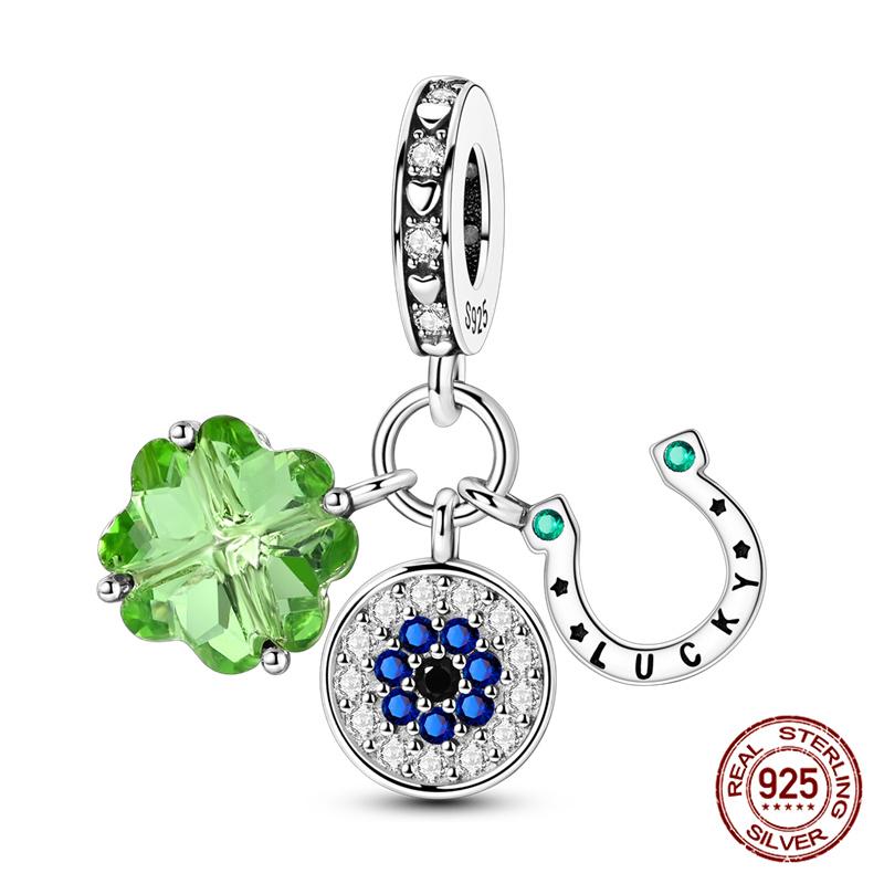 100% 925 Silver Heart Shaped Four Leaf Clover Ladybug Charms Fit Original 925 Women Bracelet DIY Jewelry Making Gift