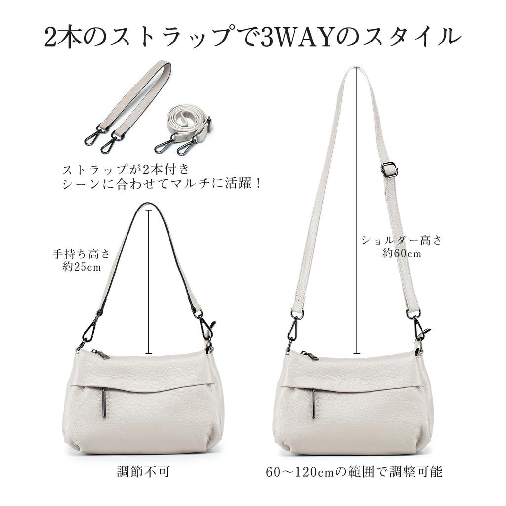 Shoulder Genuine Crossbody Crossbody Shoulder with Zipper Large Commuting [MFFOR] Bag, Leather, Ladies, 2-way Bag, Handbag, Bag, Bag, Handbag, Pocket,