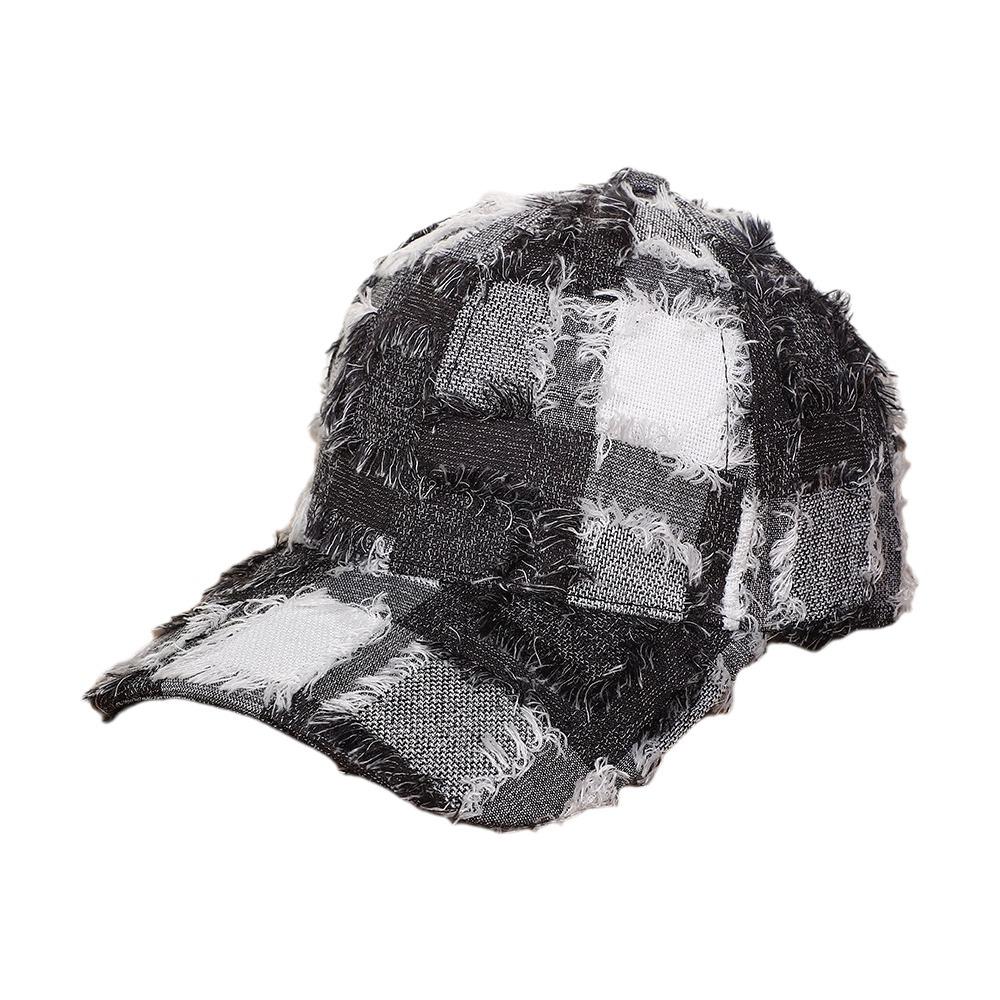 Frayed Edge Plaid Baseball Cap Adjustable Fit Sun Shading Cap Casual Baseball Hat  Daily Wear