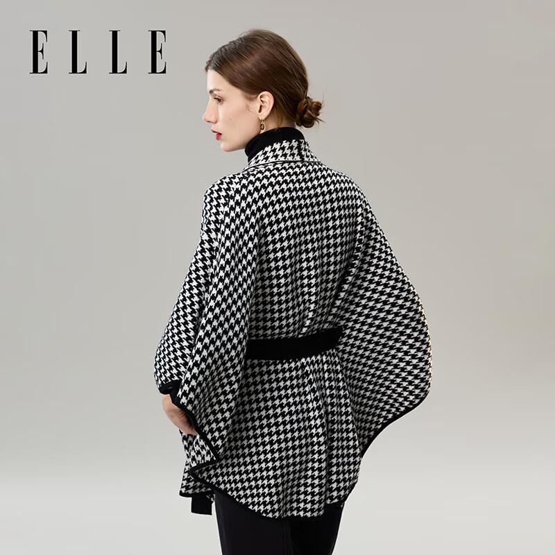 ELLE Women's Retro Houndstooth Wool Blend Shawl Cape