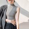 Primavera Nuovo Gilet Interno Lavorato a Maglia da Donna a Collo Medio-Alto Senza Maniche Slim-Fit