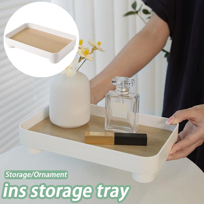 Square Tray Wooden Skincare Product Display Key Desktop Organizer