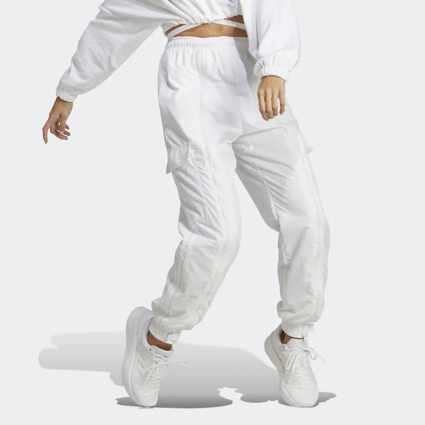 Adidas Dance Woven Versatile Cargo Pants With Solid Logo Elastic Waistband Cuffed Sports Pants Women Pants White IC6657