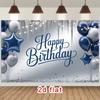 2D String Light Blue Silver Balloon Backdrop Banner for Winter Birthday Party Supplies