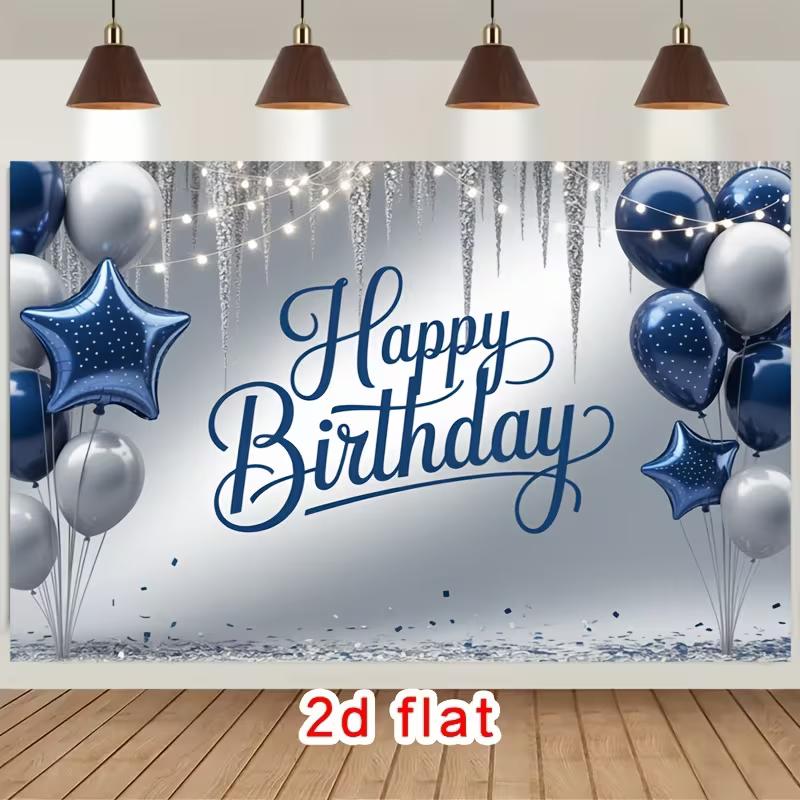 

2D String Light Blue Silver Balloon Backdrop Banner for Winter Birthday Party Supplies 47.2x31.5inch/120*80cm