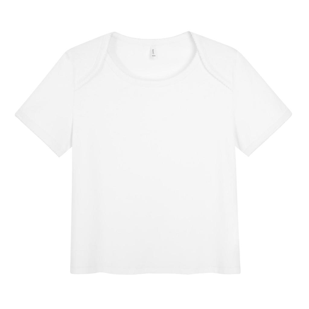 Women's Plus Size Lace Round Neck Two-Piece Look T-Shirt - Short Sleeve, Loose Fit 